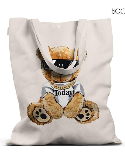 Trendy Black Tote Bag with Stylish Teddy Bear Design