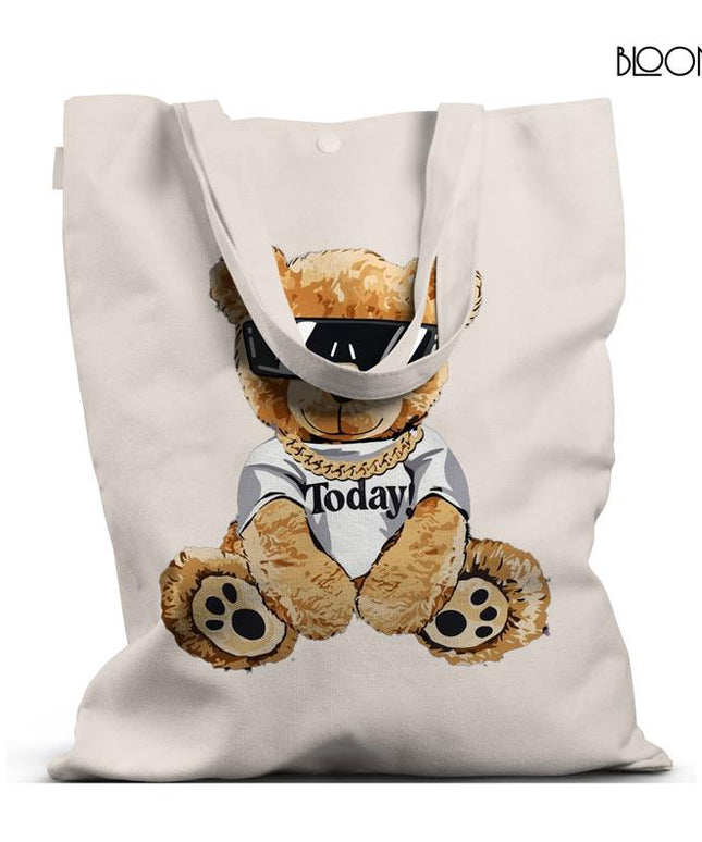 Trendy Black Tote Bag with Stylish Teddy Bear Design